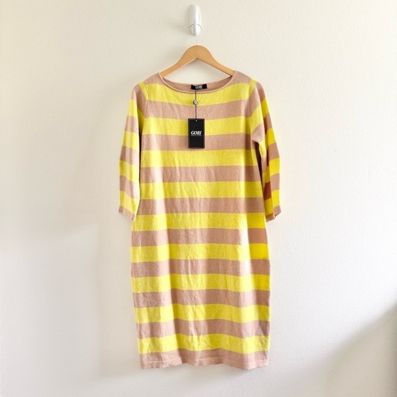 GOBI Dresses & Skirts - NWT Gobi Mongolian Cashmere Striped Yellow Tan Sweater Dress size Large